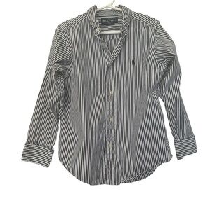 Ralph Lauren Striped Button Down Long Sleeve Shirt Navy Blue & White